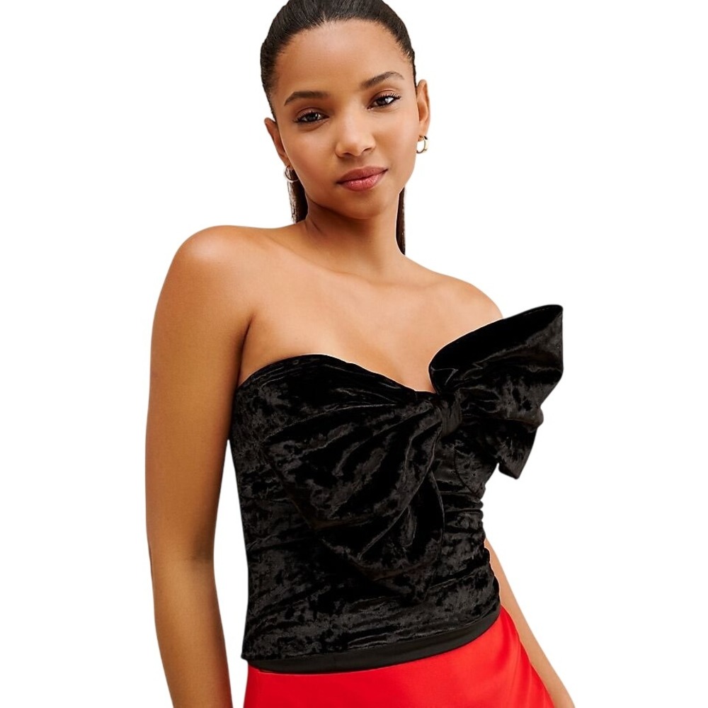 Hutch Anthropologie Velvet Bow Top Women M Black‎ Smocked Glam Coquette Holiday